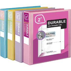 Zzrywuty Economy 4 Pack of 3 Ring Binder 1.5 Inch, Holds 300 Sheets, Presentation View Binders D-Ring for Office, School, Home (Pastel Assortment)