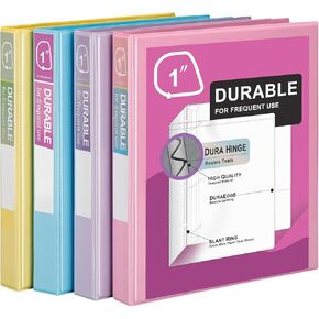 Zzrywuty Economy 4 Pack of 3 Ring Binder 1.5 Inch, Holds 300 Sheets, Presentation View Binders D-Ring for Office, School, Home (Pastel Assortment)