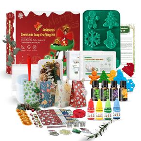 EDSRDRUS Christmas Soap Making Kit for Adults - 2lbs Soap Base, Fragrance Oils, Dyes, 3D Tree Snowflake Gingerbread Santa Snowman Molds and Christmas Packaging Supplies