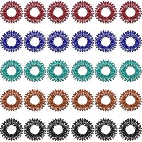 50 Pieces Acupressure Rings Spiky Sensory Finger Rings, Spiky Finger Ring Acupressure Ring Set for Teens, Adults, Silent Stress Reducer and Massager (Red, Blue, Green, Gold, Silver)