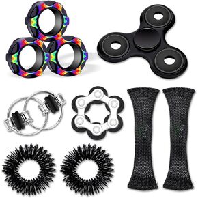 Fidget Toys Adults 8Pcs Easter Basket Stuffers Gifts for Teens Boys Kids 8+ ADHD Autism Toys Adults EDC Cool Gadgets Desk Toys Fidgets for Classroom Magnetic Fidget Rings Figette Spinner