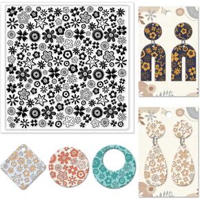 CHGCRAFT Polymer Clay Texture Sheets Cartoon Flowers Texture Stamp Sheets Silicone Texture Stamp Polymer Clay Texture Mat for Making Earrings Jewerly, Polymer Clay Earrings Tools