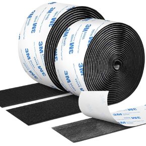 12Ft x 2 Inch Hook and Loop Tape, Heavy Duty Double-Sided Adhesive Strips, Strong Sticky Back Fastener Roll, Cuttable Interlocking Tape Fasteners for Home, Office, Car, School & DIY Crafts Black in Kuwait