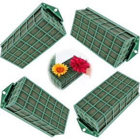 4 PCS Floral Foam Cage, Floral Foam for Artificial Flowers, Dried Flower Foam Blocks for Flower Arrangement Decoration, Weddings, Indoor and Garden (Green)
