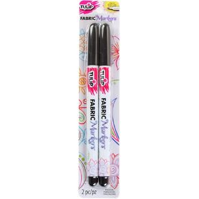 Tulip Permanent Nontoxic Fabric Markers Black 2 Pack-Laundry Markers,Fine Bullet Tip,Child Safe,Minimal Bleed&Fast Drying-Premium Quality for T-shirts,Clothes,Shoes,Bags&Other Fabric Materials