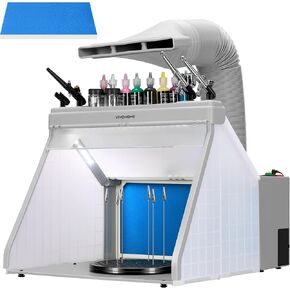 VIVOHOME Portable Airbrush Paint Spray Booth Kit with 3 LED Lights, Paint and Spray Gun Racks, Turn Table and Filter Hose Airbrush Booth for Painting Model Craft Model Craft