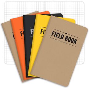 Elan Publishing Company Field Notebook/Pocket Journal - 3.5"x5.5" - Combination of Kraft, Black, Orange, Yellow - Graph Memo Book - Pack of 5
