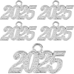 5pcs 2025 Graduation Tassel, Silver Tassels for Adult Graduation Cap Signet Year Senior Sash 2025 Tassel Charm for Graduation Cap Tassel Grad Decorations
