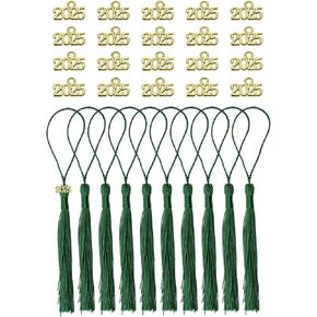 Tupalizy 10PCS Mini Silky Handmade Bookmark Tassels with 20PCS 2025 Year Charms for Graduation Keychain Earring Jewelry Making Wedding Favors Souvenir Gifts Tags DIY Craft Projects, White and Silver