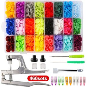 460 Sets 24Color Cenoz Snap Plastic Fasteners Button with Pliers Tool, T5 Resin Plastic Button Sewing Fasteners Punch Poppers No Sew Buttons for Cloth Craft Mama Pads