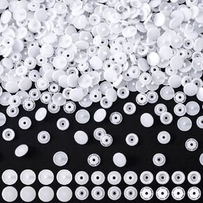 Pndeyo 100 Set T5 Resin Snaps, No Sewing Snap Button with Storage Box, Round Fasteners Snaps for Bibs Bags Wallets Towels Jumpsuits Diaper Curtains Umbrellas Raincoats Quilt Covers- White