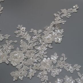 1yard Luxury Beaded Embroidery lace Appliques for Wedding Dresses Rhinestone lace Applique Patches Embroidery lace parches ropa (P3265)