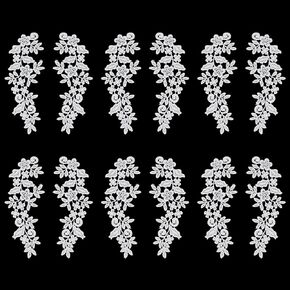NICENEEDED 6 Pair of Embroidery Lace Flower Sewing Patches, Vintage White Lace Fabric Appliques, Floral Applique Sew on Embellishments for Wedding Bridal DIY Sewing Crafts