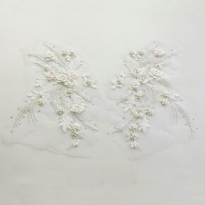 الدانتيل النسيج 3D زهرة بقع شرابة الخرز حجر الراين المطرزة ثوب الزفاف يزين خياطة التصحيح لفستان DIY ديكور 2 قطعة (الأرجواني) in Kuwait