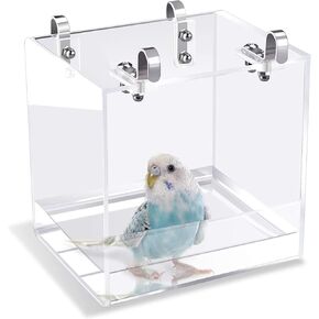 Bird Bathtub for Birdcage No Water Leakage Upgraded Acrylic Transparent Bird Bathtub with 4 Hooks Birdcage Accessories for Small Birds Parrots Lovebirds Canaries (5.1x5.1x4.3inch) in Saudi Arabia