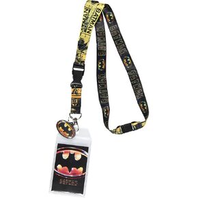 Batman Lanyard DC Comics Batman 1989 Movie Logo Reversible Breakaway Lanyard ID Badge Holder w Bat Symbol Rubber Charm