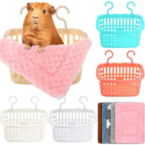 Geetery 5 Set Rat Hammock for Cage Chew Proof Rat Toys Warm Bed, Small Animal Hanging Basket Ferret Cage Accessories and Habitats Removable Nest Mat for Hamster, Sugar Glider, Hedgehog(Star, Plaid)
