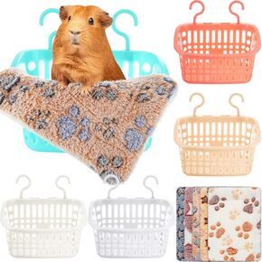 Geetery 5 Set Rat Hammock for Cage Chew Proof Rat Toys Warm Bed, Small Animal Hanging Basket Ferret Cage Accessories and Habitats Removable Nest Mat for Hamster, Sugar Glider, Hedgehog (Paw, Star)