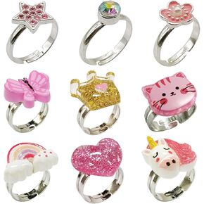 Little Girl Jewel Rings in Box, Adjustable, No Duplication, Girl Pretend Play and Dress Up Rings