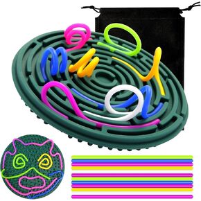 Sensory Activity Board, Silicone Fidget Toy for Kids & Adults,Double-Side Silent Fidget Toys Calm Down Toy for ADHD,Autism,Stress Relief,Focus,Anxiety with Travel Bag and 12 Strings (Green)