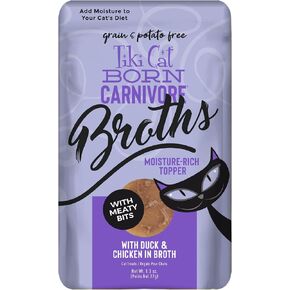 Tiki Cat Born Carnivore Broths Variety Pack, Meaty Bites, Hydration and Flavor Supplement Wet Cat Food Topper, 1.3 oz. Pouch (Pack of 12)