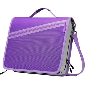 MoKo Zipper Binder, 600 Sheet Large Binder Thick Oxford Multi-Pocket School Binder with Zipper, 3" Large 3 Ring Binder Organizer with Handle & Shoulder Strap, Purple & Gray