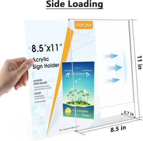 maxgear 6pack حامل علامة الاكريليك 8.5 × 11، حامل علامة بلاستيكية حامل ورق بلاستيكي مع ظهر مائل عمودي واضح إطارات الصور عرض موقف حامل وثيقة الطيارة لسطح المكتب المكتب in Kuwait