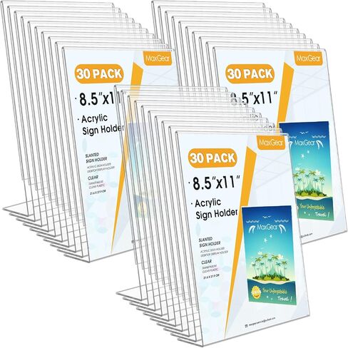 maxgear 6pack حامل علامة الاكريليك 8.5 × 11، حامل علامة بلاستيكية حامل ورق بلاستيكي مع ظهر مائل عمودي واضح إطارات الصور عرض موقف حامل وثيقة الطيارة لسطح المكتب المكتب in Kuwait
