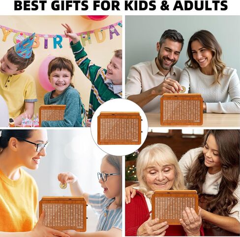 $10000 Larger Size Savings Challenge Box - Cash Vault Wooden Money Savings Box for Adults Kids - Kakeibo Money Bank - Wooden Cash Coin Piggy Bank with Counter and Dry Erase Pen - Brown in Saudi Arabia