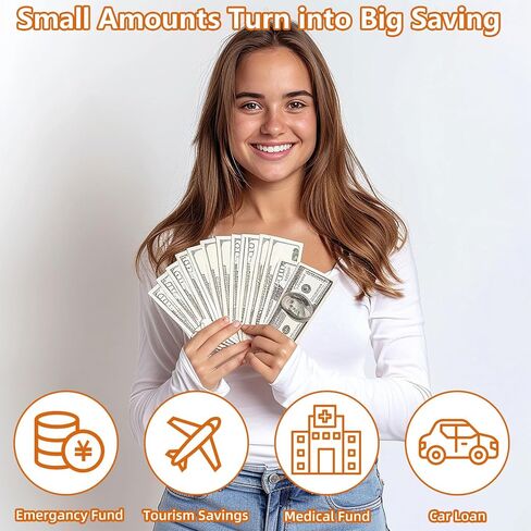 $10000 Larger Size Savings Challenge Box - Cash Vault Wooden Money Savings Box for Adults Kids - Kakeibo Money Bank - Wooden Cash Coin Piggy Bank with Counter and Dry Erase Pen - Brown in Saudi Arabia