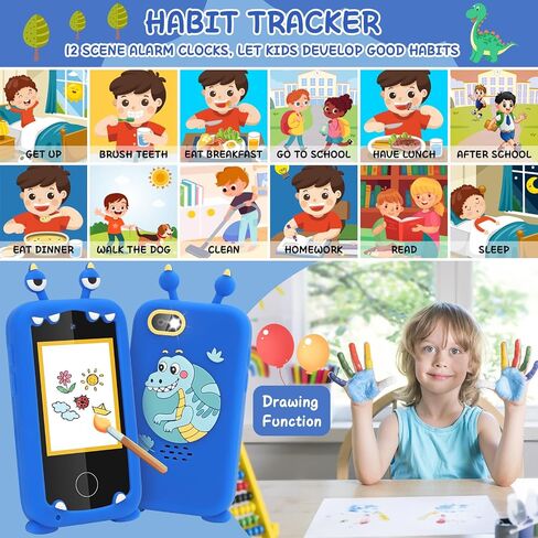 deAO Kids الهاتف الذكي للأولاد، هدايا للفتيات من سن 3 إلى 10 سنوات، ألعاب عيد الميلاد للأطفال، ألعاب تعلم الأطفال الصغار مع كاميرا مزدوجة، لعبة، مشغل موسيقى in Saudi Arabia