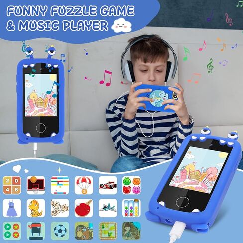 deAO Kids الهاتف الذكي للأولاد، هدايا للفتيات من سن 3 إلى 10 سنوات، ألعاب عيد الميلاد للأطفال، ألعاب تعلم الأطفال الصغار مع كاميرا مزدوجة، لعبة، مشغل موسيقى in Saudi Arabia