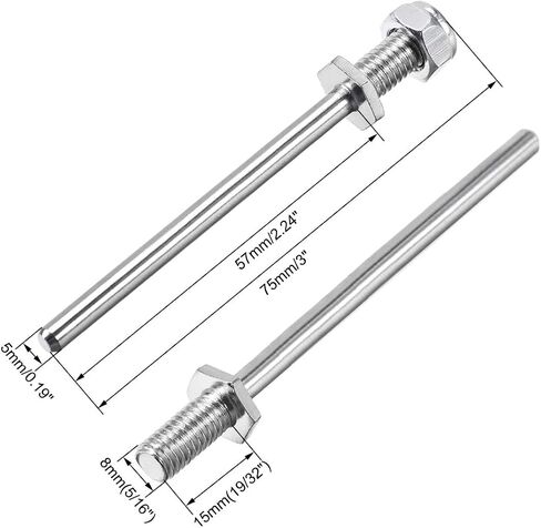 Uxcell 5/16 بوصة قطر × 2.2 بوصة طول الهبوط الصلب المحور المحور محرك المحور مع المكسرات لطائرة RC - 6 قطع in Saudi Arabia