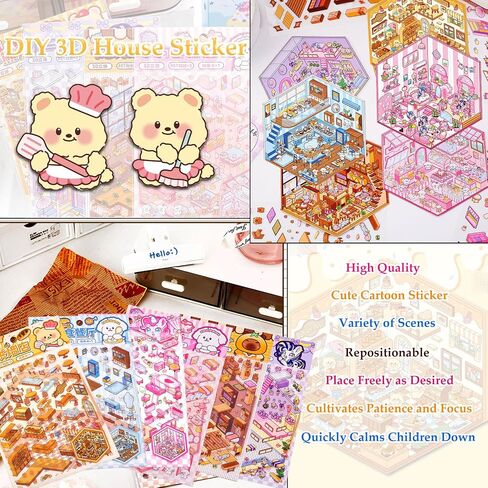 Xuoent DIY 3D Sticker Scene 6 Sets of Stickers for Girls Make Your Own Mini Shop Scenes Stickers for Kids Cute Cartoon Animal Stickers for Adult Relief Stress Pass The Time in Saudi Arabia