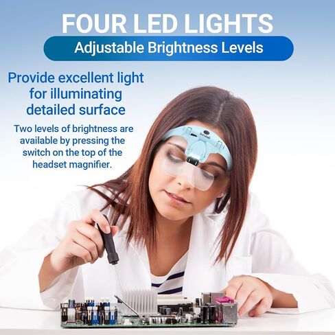 YOCTOSUN Magnifying Glasses with Light, Hands Free Headband Magnifier with 4 LED Lights and 5 Detachable Lenses 1X to 3.5X,Rechargeable Head Magnifier Glasses for Crafts, Hobby, Close Work in Kuwait