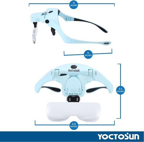 YOCTOSUN Magnifying Glasses with Light, Hands Free Headband Magnifier with 4 LED Lights and 5 Detachable Lenses 1X to 3.5X,Rechargeable Head Magnifier Glasses for Crafts, Hobby, Close Work in Kuwait