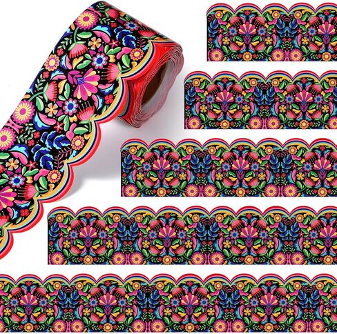 Fuutreo 32.8ft Fiesta Bulletin Border المكسيكي زهرة مكتب صدفي الحدود تقليم للعيد المكسيكي الوطني عطلة الاسبانية حفل زفاف الديكور (رواية) in Kuwait