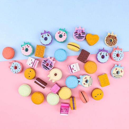 Cute Erasers for Kids, Pencil Mini Erasers Fun Cartoon Bulk Creative Erasers, Novelty Kawaii Donuts Food Cookie Rubber Back to School Supplies for Students Teachers Prize Gifts Party Favors 34 Pack in Saudi Arabia