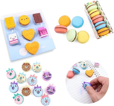 Cute Erasers for Kids, Pencil Mini Erasers Fun Cartoon Bulk Creative Erasers, Novelty Kawaii Donuts Food Cookie Rubber Back to School Supplies for Students Teachers Prize Gifts Party Favors 34 Pack in Saudi Arabia