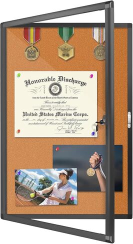 Outdoor Enclosed Bulletin Board, Weatherproof Cork Noticeboard with Clear Acrylic Locking Door, Wall-Mounted Black Aluminum Framed Display Case,36x24in (5xA4) in Kuwait