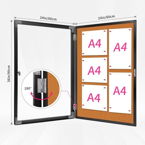 Outdoor Enclosed Bulletin Board, Weatherproof Cork Noticeboard with Clear Acrylic Locking Door, Wall-Mounted Black Aluminum Framed Display Case,36x24in (5xA4) in Kuwait