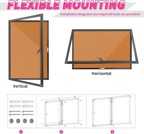 Outdoor Enclosed Bulletin Board, Weatherproof Cork Noticeboard with Clear Acrylic Locking Door, Wall-Mounted Black Aluminum Framed Display Case,36x24in (5xA4) in Kuwait