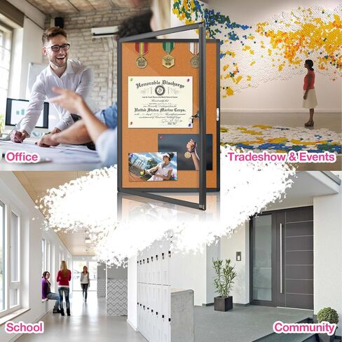 Outdoor Enclosed Bulletin Board, Weatherproof Cork Noticeboard with Clear Acrylic Locking Door, Wall-Mounted Black Aluminum Framed Display Case,36x24in (5xA4) in Kuwait