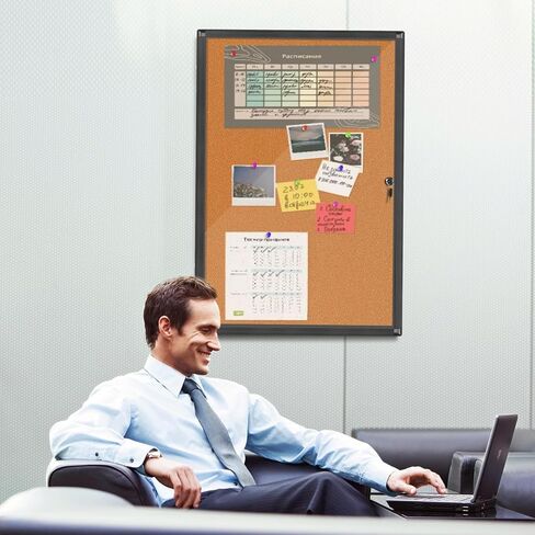 Outdoor Enclosed Bulletin Board, Weatherproof Cork Noticeboard with Clear Acrylic Locking Door, Wall-Mounted Black Aluminum Framed Display Case,36x24in (5xA4) in Kuwait