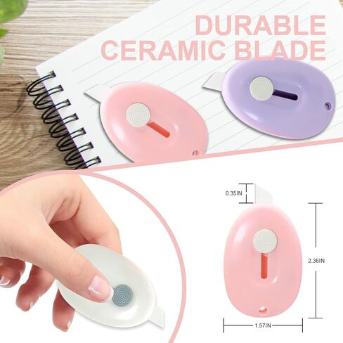 Sonuimy Mini Ceramic Box Cutter with Magnetic, Safety Retractable Cute Small Box Opener Ceramic Blade, Keychain Package Opener Tool for Car Office Work Cardboard -3pcs(Pink White Purple) in Kuwait