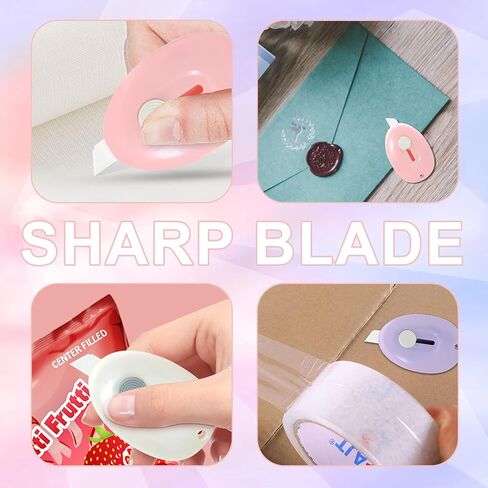Sonuimy Mini Ceramic Box Cutter with Magnetic, Safety Retractable Cute Small Box Opener Ceramic Blade, Keychain Package Opener Tool for Car Office Work Cardboard -3pcs(Pink White Purple) in Kuwait
