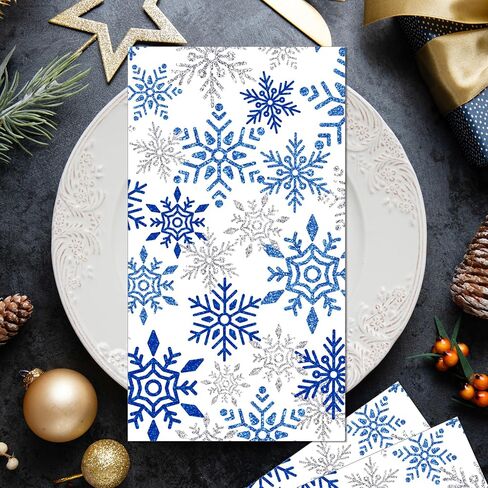 40PCS Christmas Snowflakes Paper Napkins Flowers Paper Napkins Disposable Christmas Snowflakes Guest Napkins Decorative Hand Napkin, Snowflakes Dinner Paper Napkins for Xmas Winter Holiday Table Decor in Saudi Arabia
