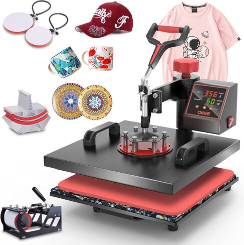 OIIEE Heat Press Machine 5 in 1 Combo Heat Press 12 x 15 Inch Heat Transfer Machine 360-Degree Swing Away Digital Shirt Printing Multifunction Heat Transfer Sublimation for T Shirts Mugs Hat Plate Cap in Saudi Arabia