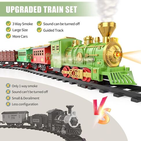 Locomoto Train Set - Upgraded 3 Way Smoke, Electric Train Toys w/Light and Sounds (Silent Mode), Railway Kits, Toddler Train Sets for Boys 2-4 w/Locomotive & Cars, Train Toy for Kids in Saudi Arabia