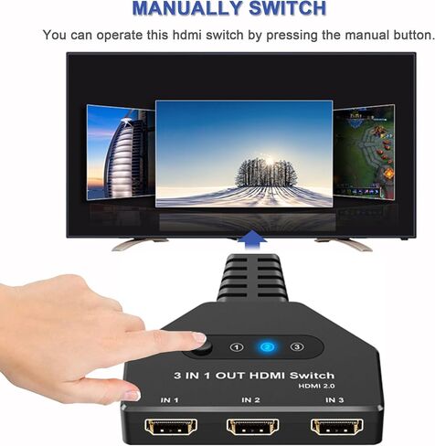 HDMI Switch 3 in 1 Out، 4K@30hz HDMI Splitter يدعم Full HD 1080P 3D متوافق مع Roku Fire TV Stick HDTV PS4/PS5 Xbox One Chromecast in Kuwait